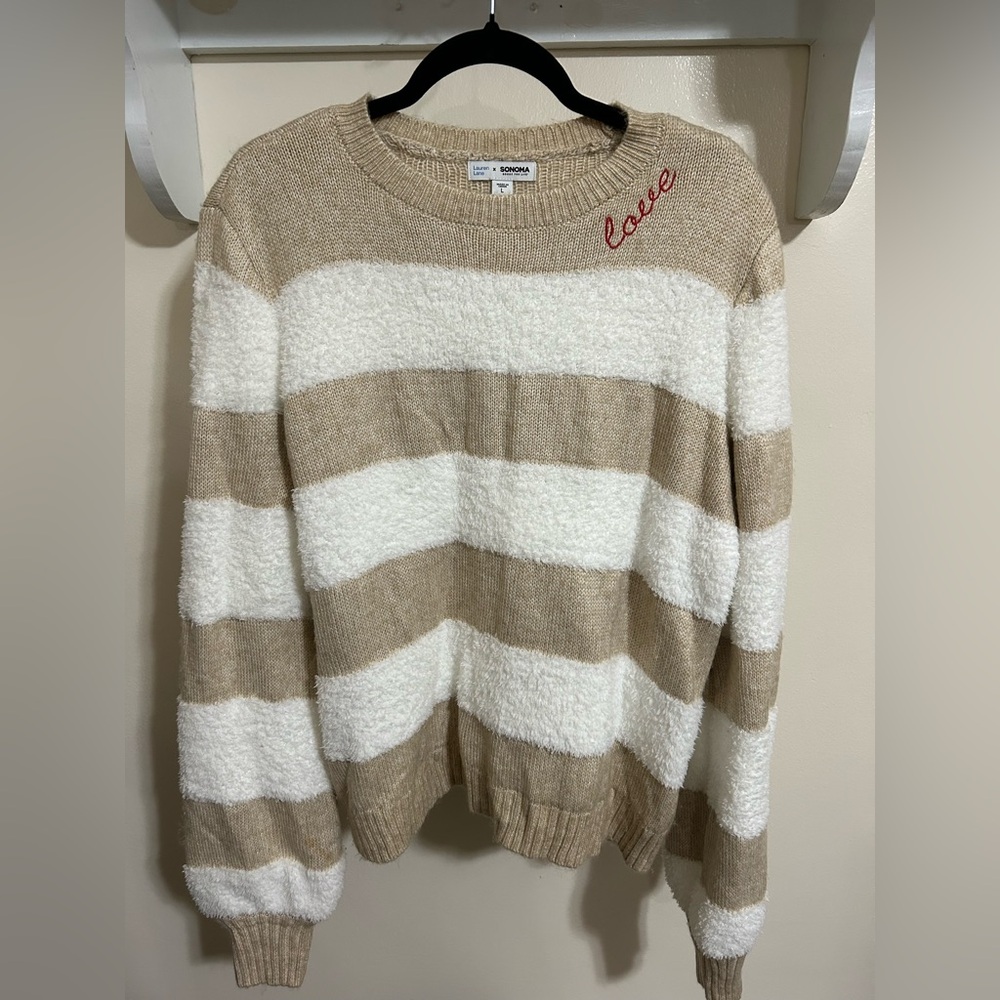 Cozy Beige and White Striped Sweater